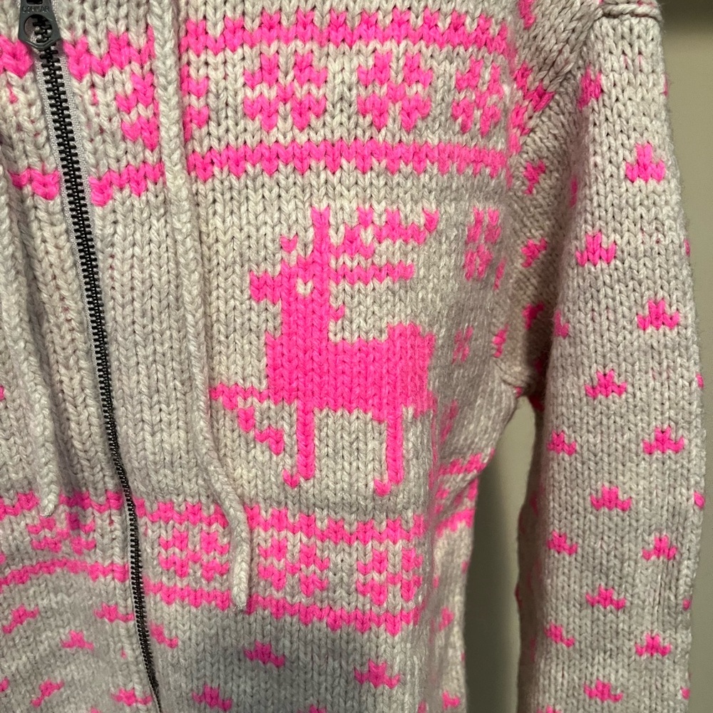 American Eagle Outfitters Cream and Pink Reindeer Cardigan - Picture 4 of 7